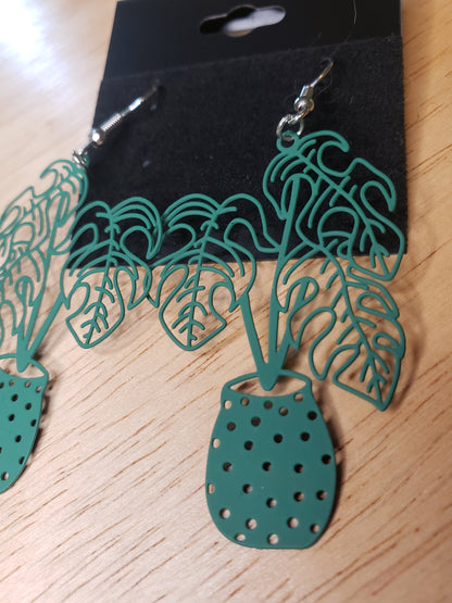 Plant Lover and Proud - Potted Plant Dangle Earrings