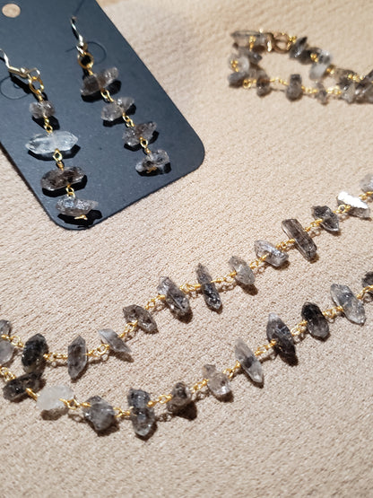 Raw Larvikite Crystal Necklace and Earring Set