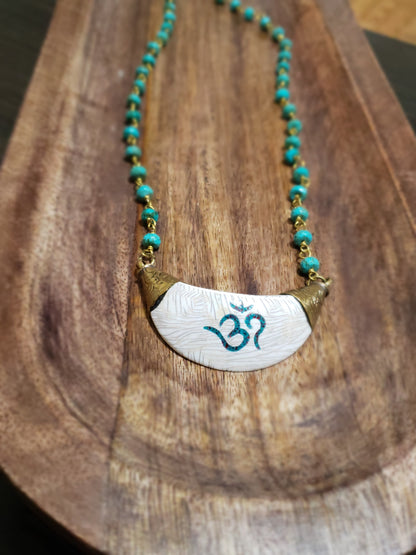 Tibetan Om Pendant Necklace with Turquoise Beads