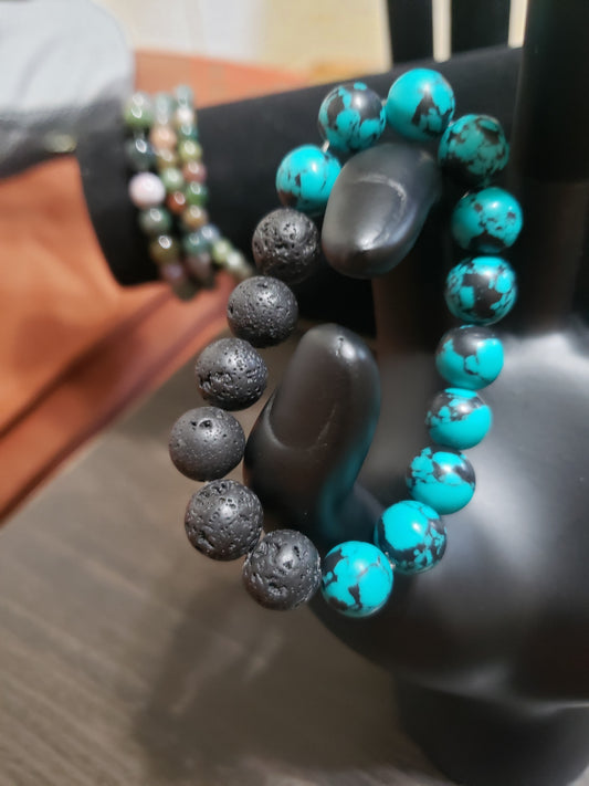 Turquoise and Lava Bead Bracelet