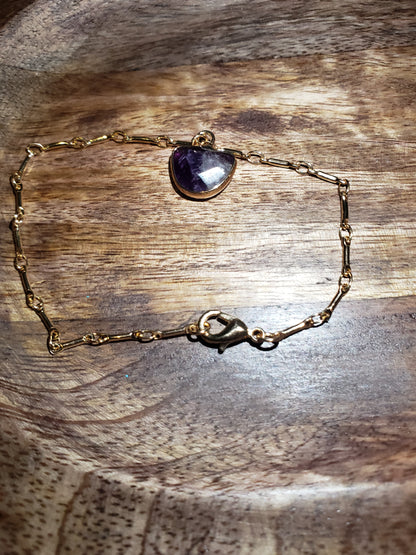 Minimalist Chain Link Bracelet with Gem Charm