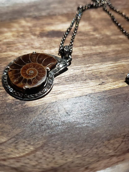Diamond Framed Fossil Necklace