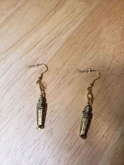 Egyptian Sarcophagus Mummy Pendant Earrings