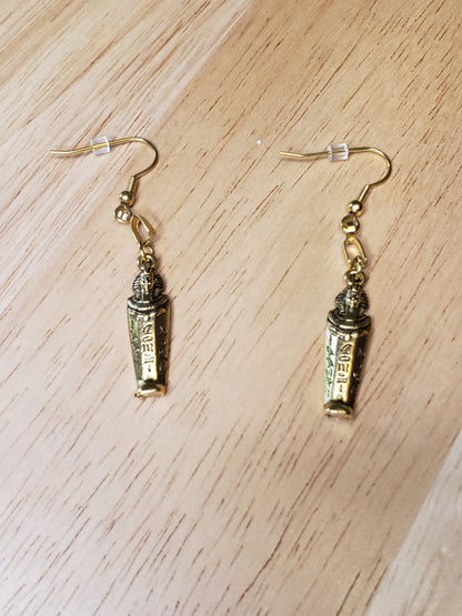 Egyptian Sarcophagus Mummy Pendant Earrings