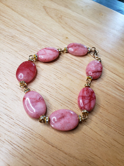 Pink Agate and Gold Bracelet