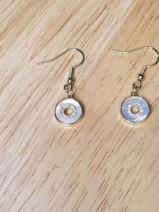 Cubic Zirconia Shell Pearl Gold Circle Charm Earrings