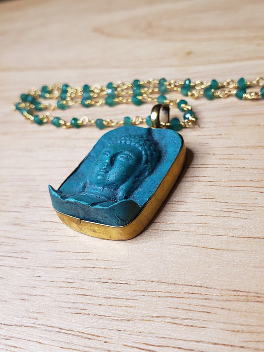 Stone Carved Buddha Rosary Style Necklace