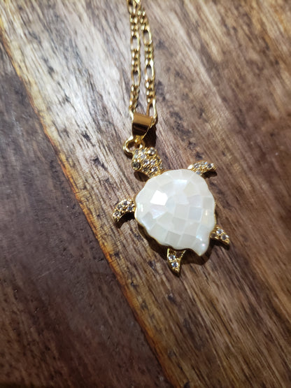 White and Gold Turtle Necklace