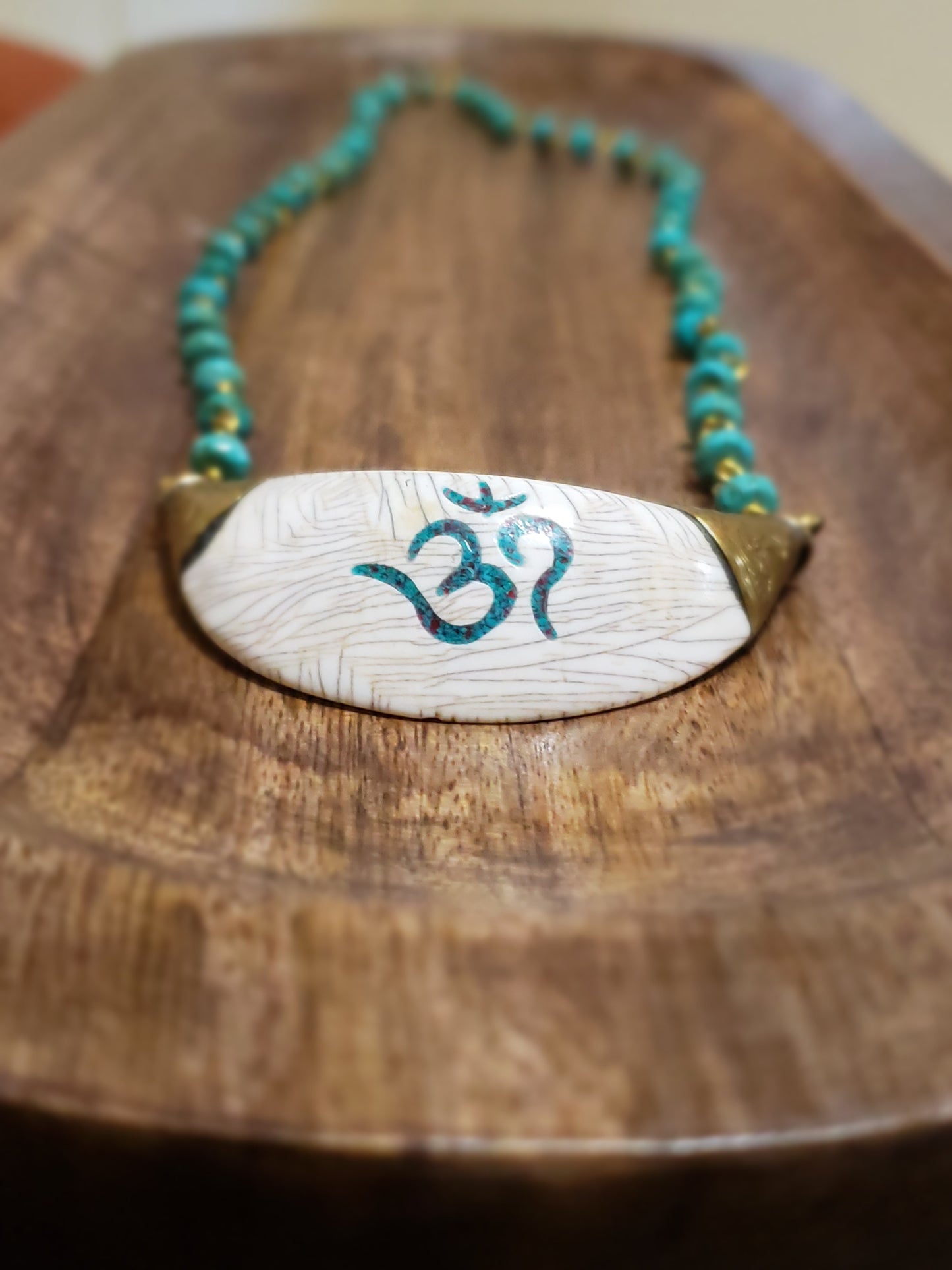 Tibetan Om Pendant Necklace with Turquoise Beads