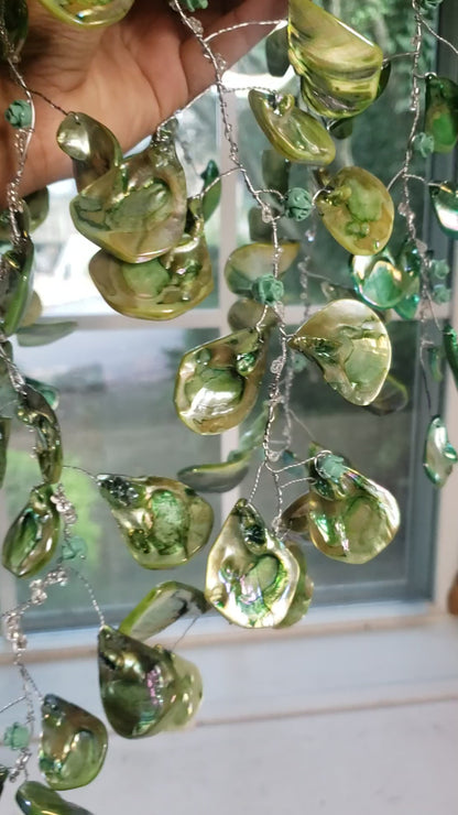 Beaded Plant- Green Auroaboralis Draping Leaf