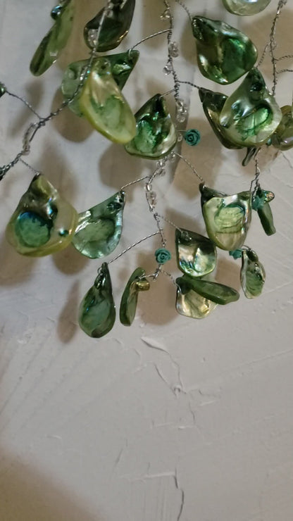 Beaded Plant- Green Auroaboralis Draping Leaf